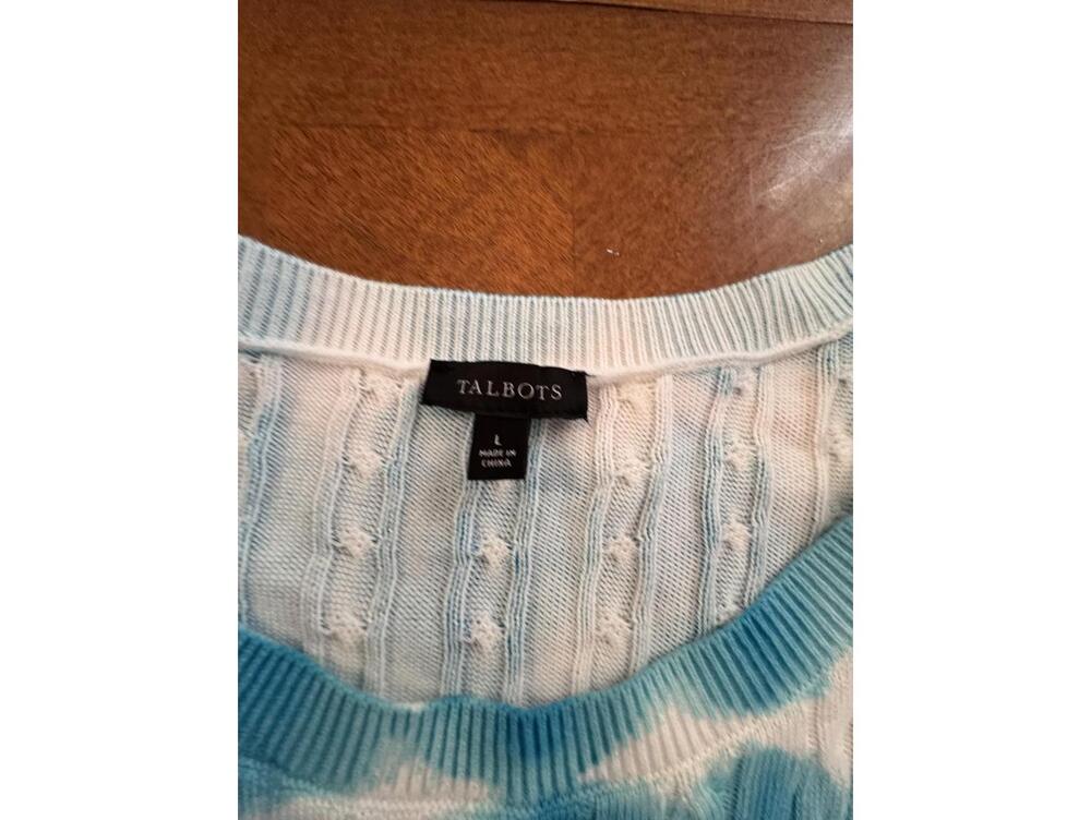 Talbots Blue and White Tie-Dye Cable Knit Sweater Large j-2 - Picture 3 of 7